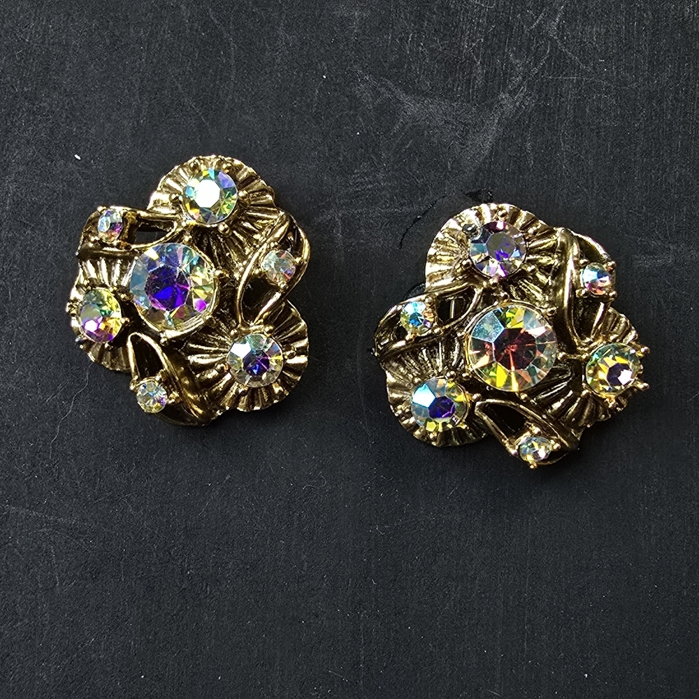 Elegant Gold and Iridescent Crystal Earrings